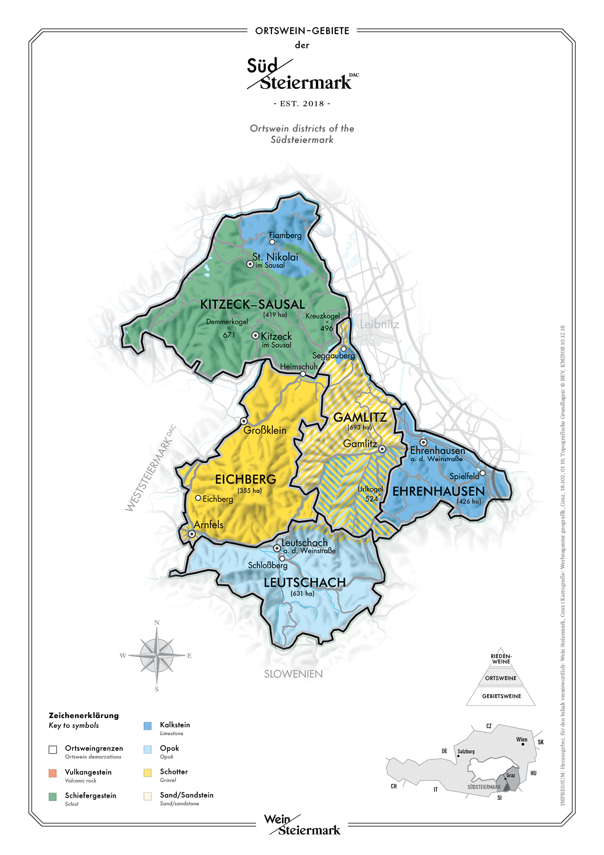 Karte der Ortsweingebiete der Südsteiermark - Ortswein Steiermark