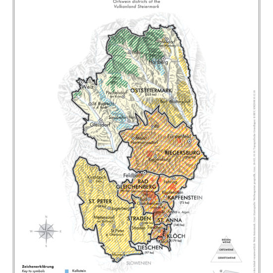 Karte der Ortsweingebiete im Vulkanland - DAC Anbaugebiete der Südsteiermark - Ortsweine Steiermark